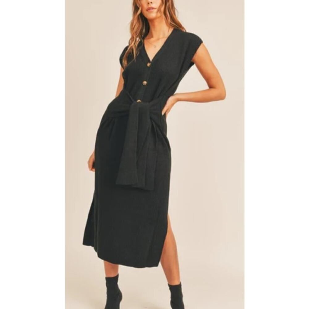 Mable Rib-Knit Front-Tie Maxi Sweater Dress NWT Sz. L